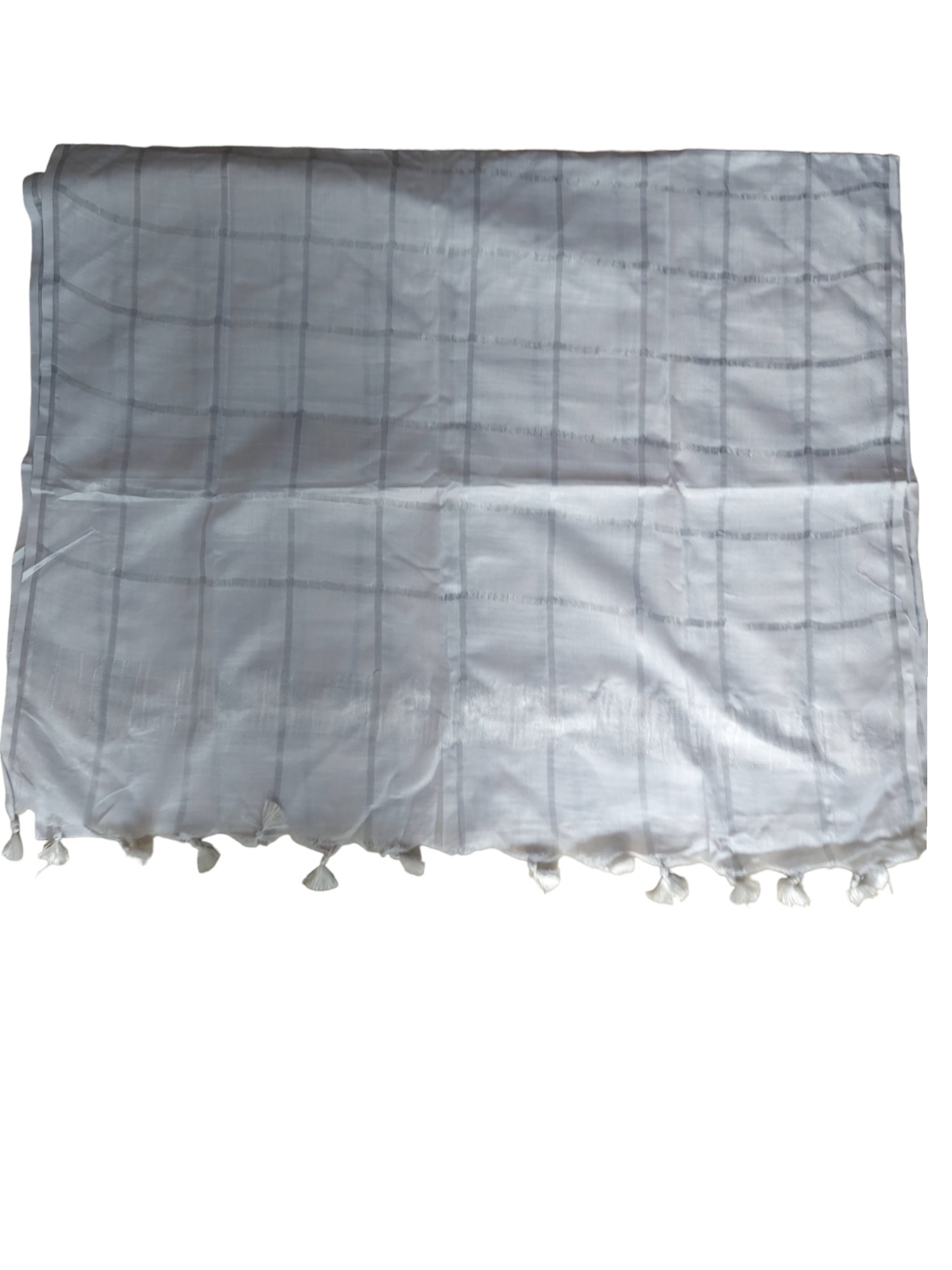 White Cotton Silk Silver Zari Dupatta