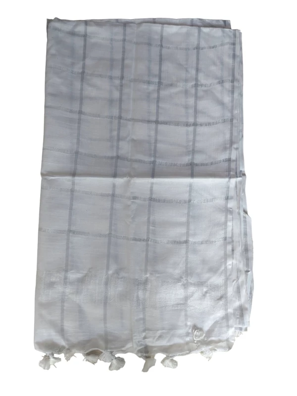 White Cotton Silk Silver Zari Dupatta