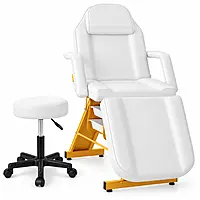 Manual Derma & Facial Chair with Stool – White & Gold