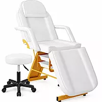 Manual Derma & Facial Chair with Stool – White & Gold