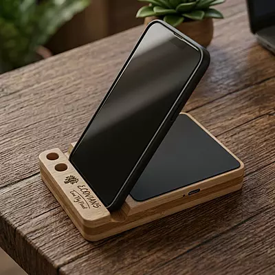 EcoDesk Pro 15W bamboo wireless charger with LED light