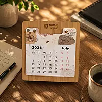 Eco-friendly bamboo table calendar with printed monthly calendar sheet
