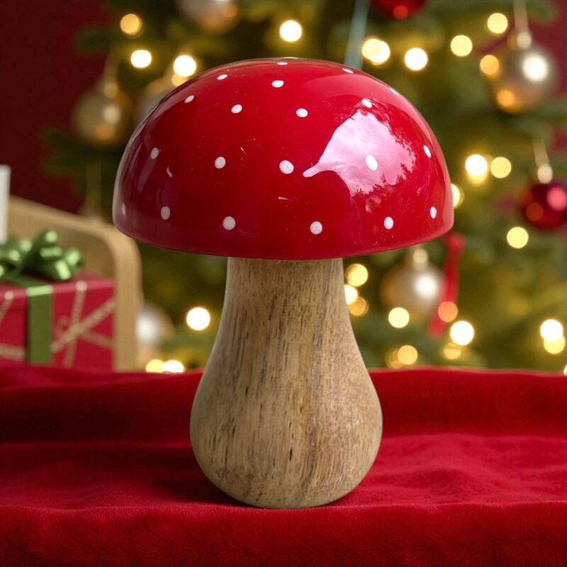 Wooden Red Mini Mushroom Table Decor