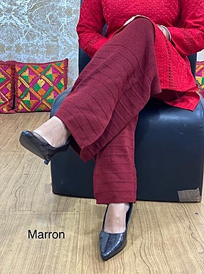Woolen Knitted Palazzo - Maroon