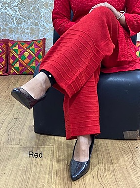 Woolen Knitted Palazzo - Red