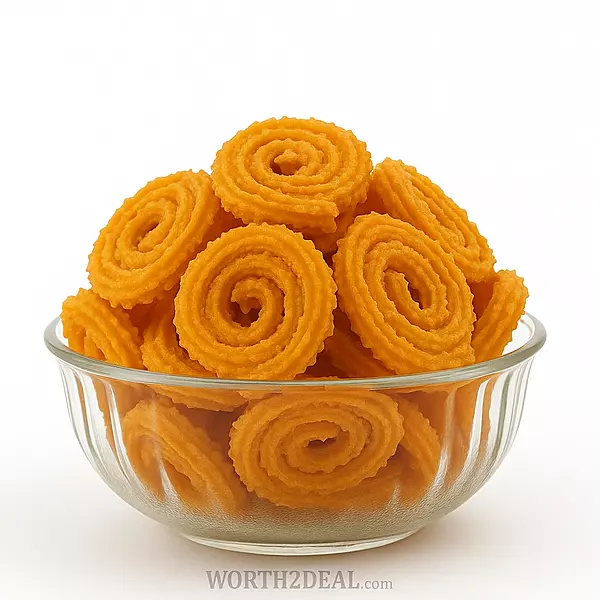 Worth2Deal Kerala Chakli in a glass bowl on a white background