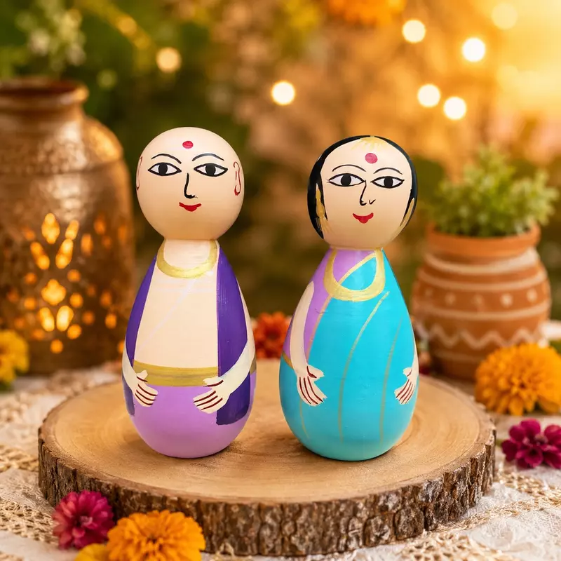 Channapatna Wooden Couple Dolls for Kids & Home Décor