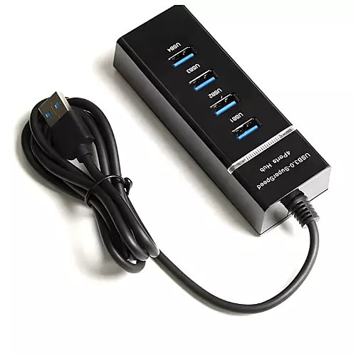 USB 3.0 Hub with 4 Ports, Hi-Speed Data Transfer, LED Indication, DC 5V Power Jack & Fuse Protection For Multi Device Connection