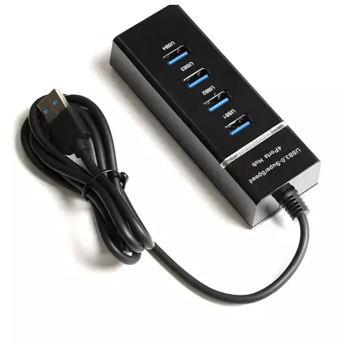 USB 3.0 Hub with 4 Ports, Hi-Speed Data Transfer, LED Indication, DC 5V Power Jack & Fuse Protection For Multi Device Connection