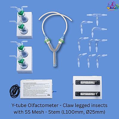 Y-tube Olfactometer for Entomology-claw legged insects with mesh grid 1 inch dia-10 cm length