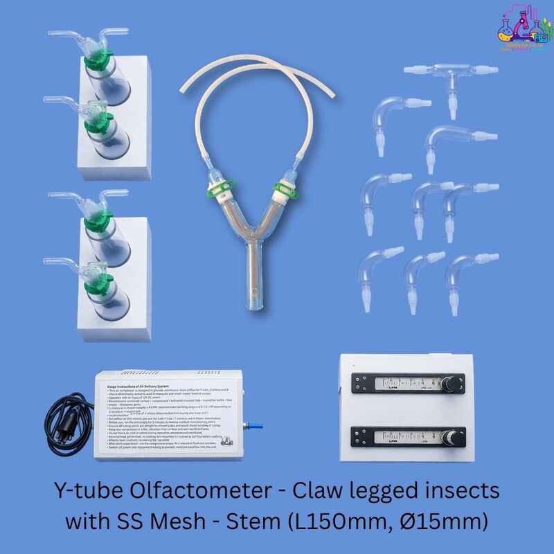 Y-tube Olfactometer for Entomology-claw legged insects with mesh grid 2 inch dia-15 cm length