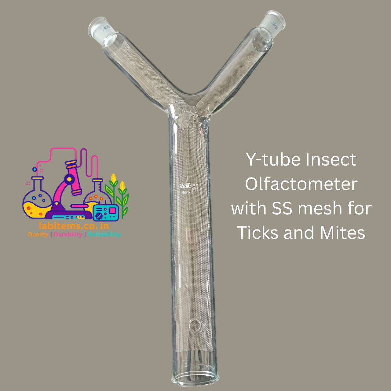 Y-tube Olfactometer for Entomology-claw legged insects with mesh grid 2 inch dia-15 cm length