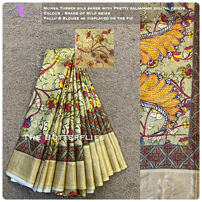 Munga Tusser silk saree with Kalamkari Prints YBRSTSK19038