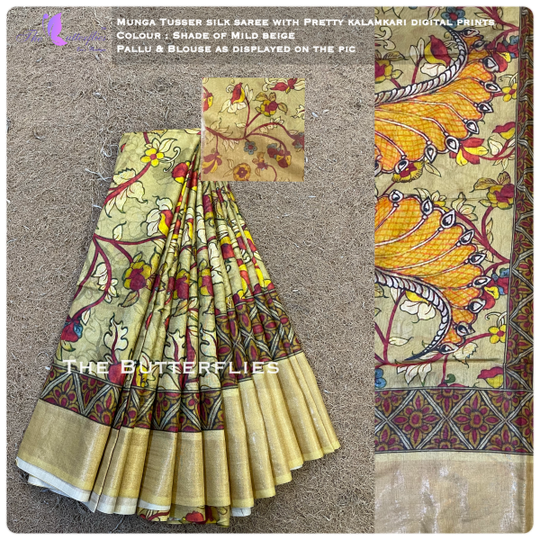 Munga Tusser silk saree with Kalamkari Prints YBRSTSK19038
