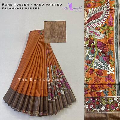 Hand Painted kalamkari sarees on Geecha Tusser YBRSTUS20379