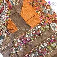 Hand Painted kalamkari sarees on Geecha Tusser YBRSTUS20379
