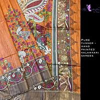 Hand Painted kalamkari sarees on Geecha Tusser YBRSTUS20379