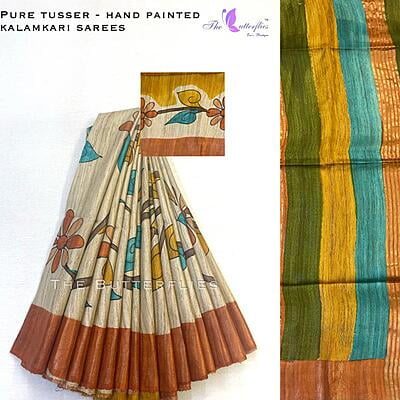 Hand Painted kalamkari sarees on Geecha Tusser YBRSTUS20380