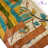 Hand Painted kalamkari sarees on Geecha Tusser YBRSTUS20380