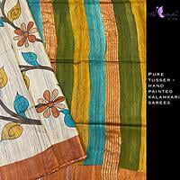 Hand Painted kalamkari sarees on Geecha Tusser YBRSTUS20380