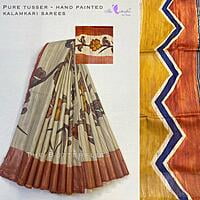 Hand Painted kalamkari sarees on Geecha Tusser YBRSTUS20382