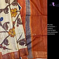 Hand Painted kalamkari sarees on Geecha Tusser YBRSTUS20382