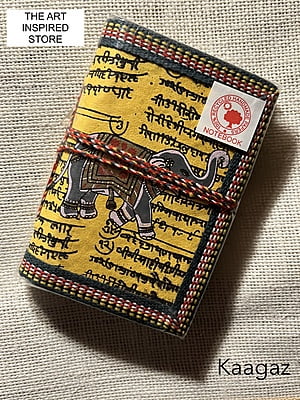 Kaagaz Handcrafted Pocket Notebook | 'Elephant' Print | Bright Yellow