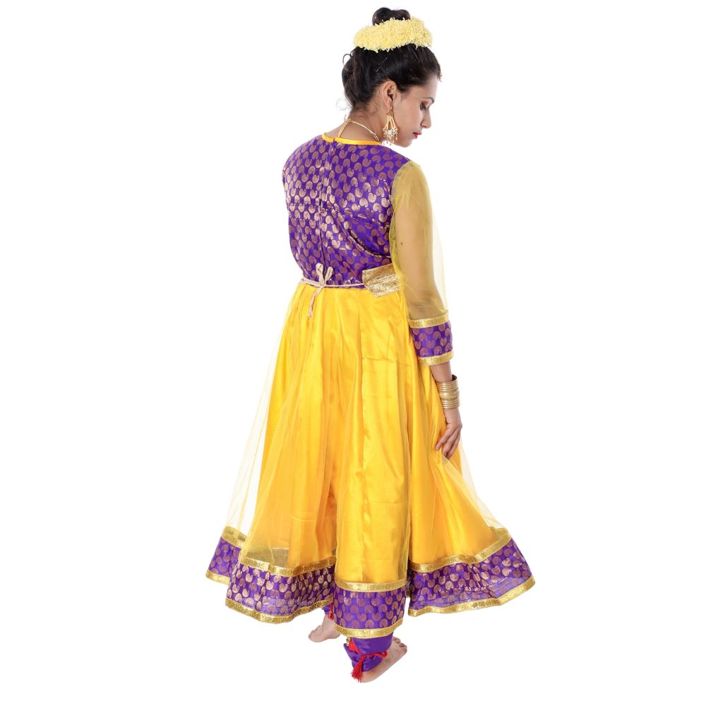Kathak Dance Dress Anarkali Style Yellow & Purple Kathak Dance Dress Anarkali Style Yellow & Purple