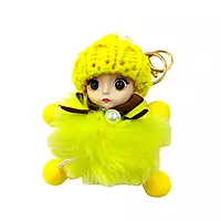 Cute Yellow Pompom Doll Keychain with Knitted Hat & Daisy