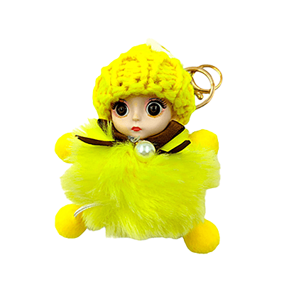 Cute Yellow Pompom Doll Keychain with Knitted Hat & Daisy