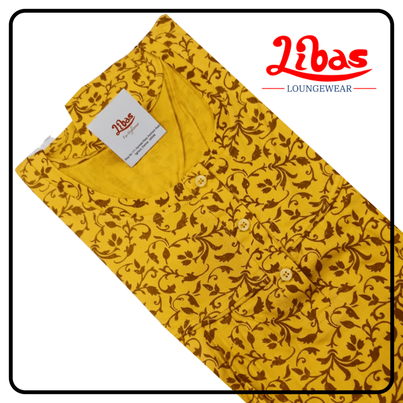 Yellow Floral printed hosiery cotton feeding nighty with side zips from libas loungewear - FNT009 Yellow Floral printed hosiery cotton feeding nighty with side zips from libas loungewear - FNT009