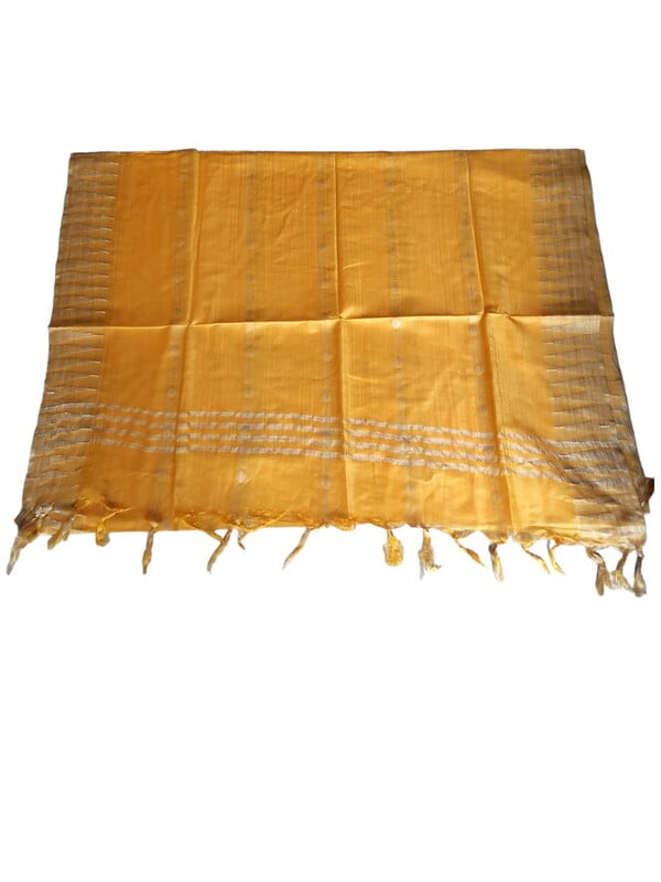 Yellow Cotton Silk Dupatta with Temple Border