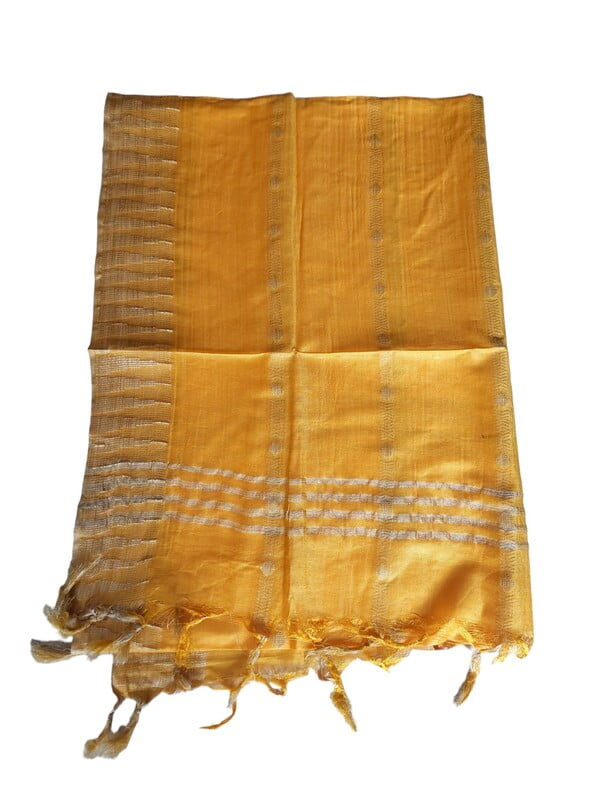 Yellow Cotton Silk Dupatta with Temple Border