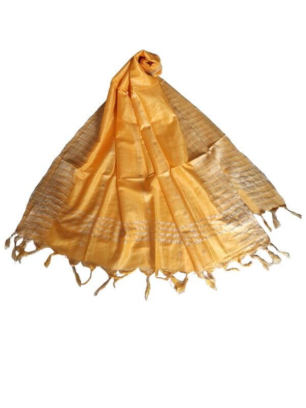 Yellow Cotton Silk Dupatta with Temple Border