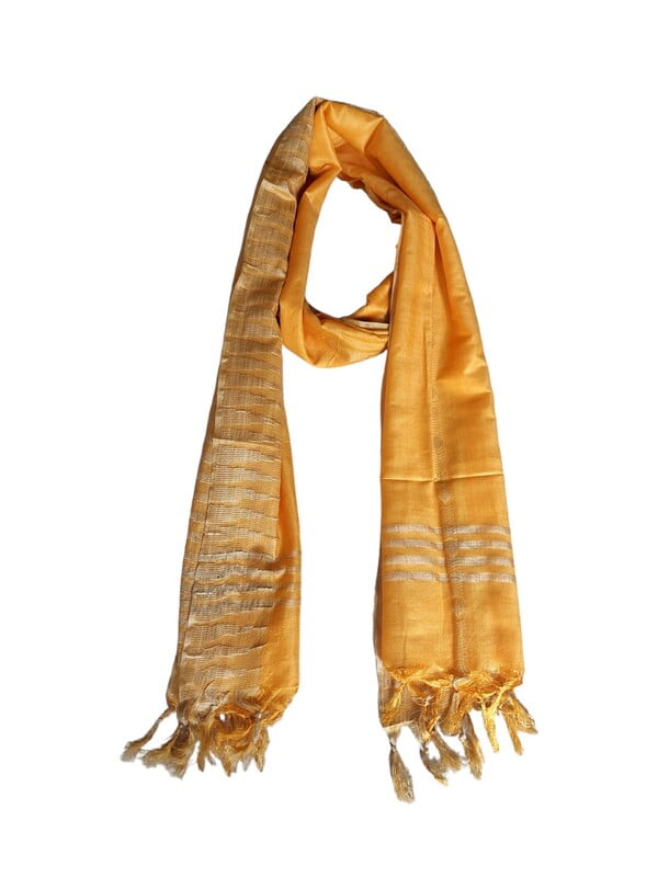 Yellow Cotton Silk Dupatta with Temple Border