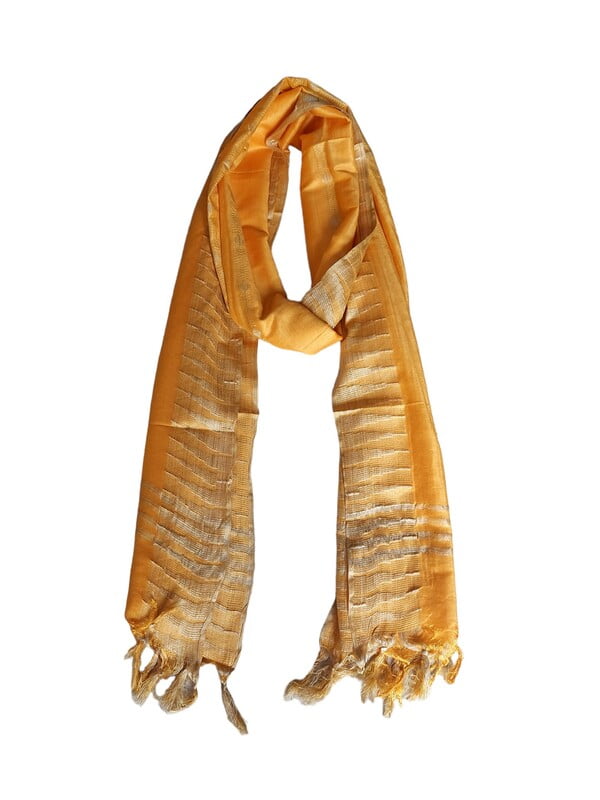 Yellow Cotton Silk Dupatta with Temple Border