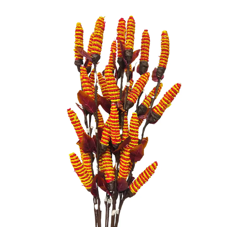Red sola lattu flower on pine stick for eco-friendly floral arrangements and craft decor