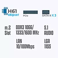 ZEBRONICS H61M2 Motherboard – LGA 1155, M.2 Slot, supports Intel 2nd/3rd Gen CPUs, DDR3 RAM, HDMI, USB 3.0, SATA 6Gb/s, ideal for budget builds and basic computing needs.