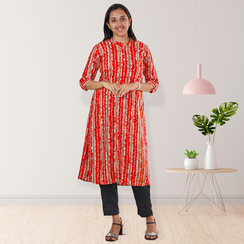 Zahari Striped Dress - Fiery Red