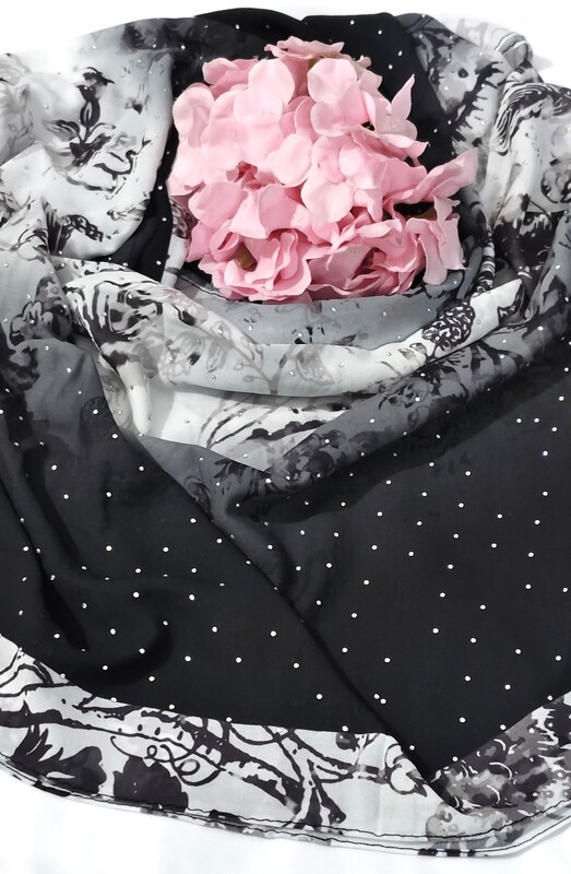 Zera Premium Georgette Digital Print Hijab with Stones All Around