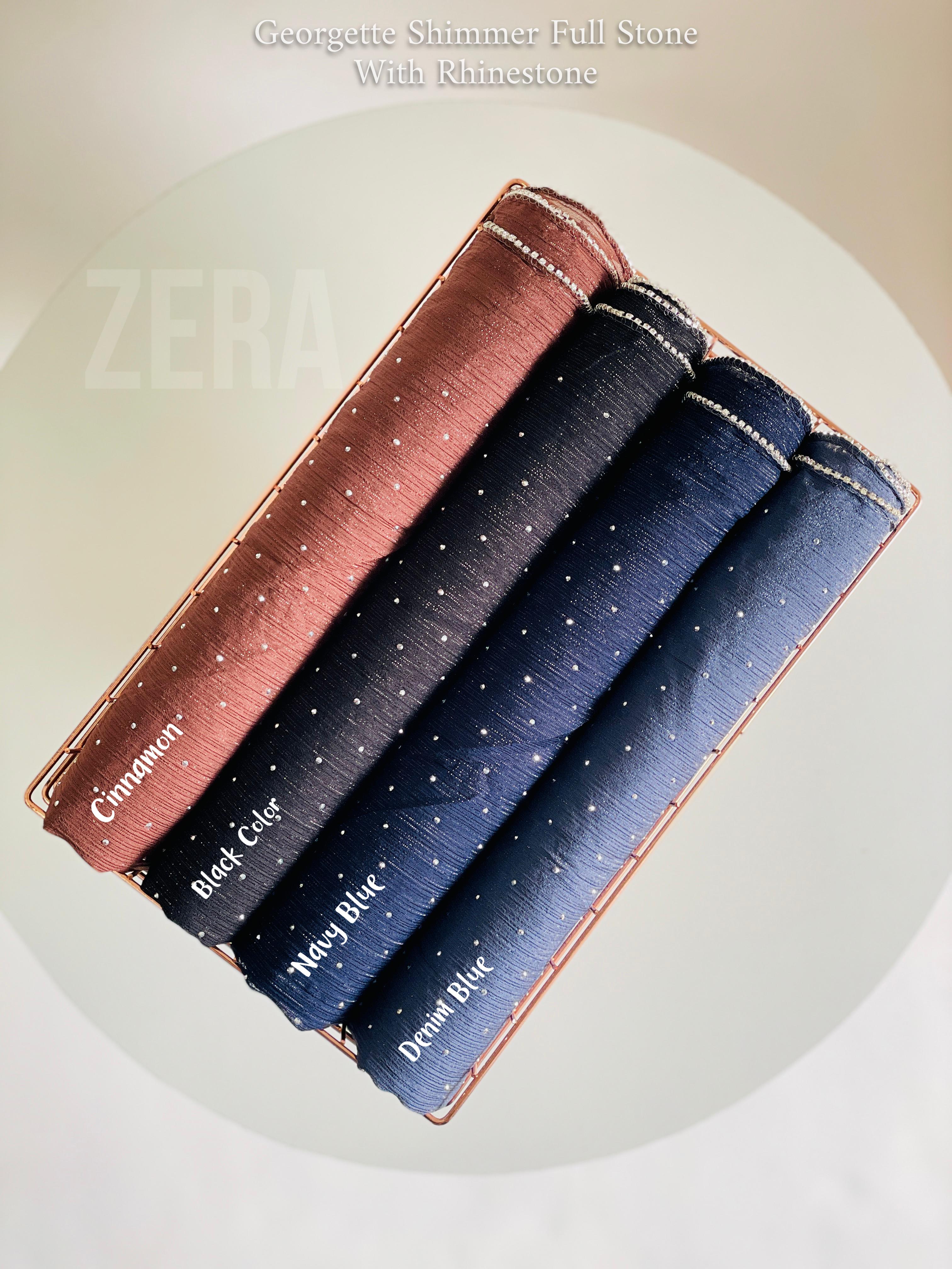 Zera Premium Malaysian Georgette Shimmer Full Stone With Rhinestones