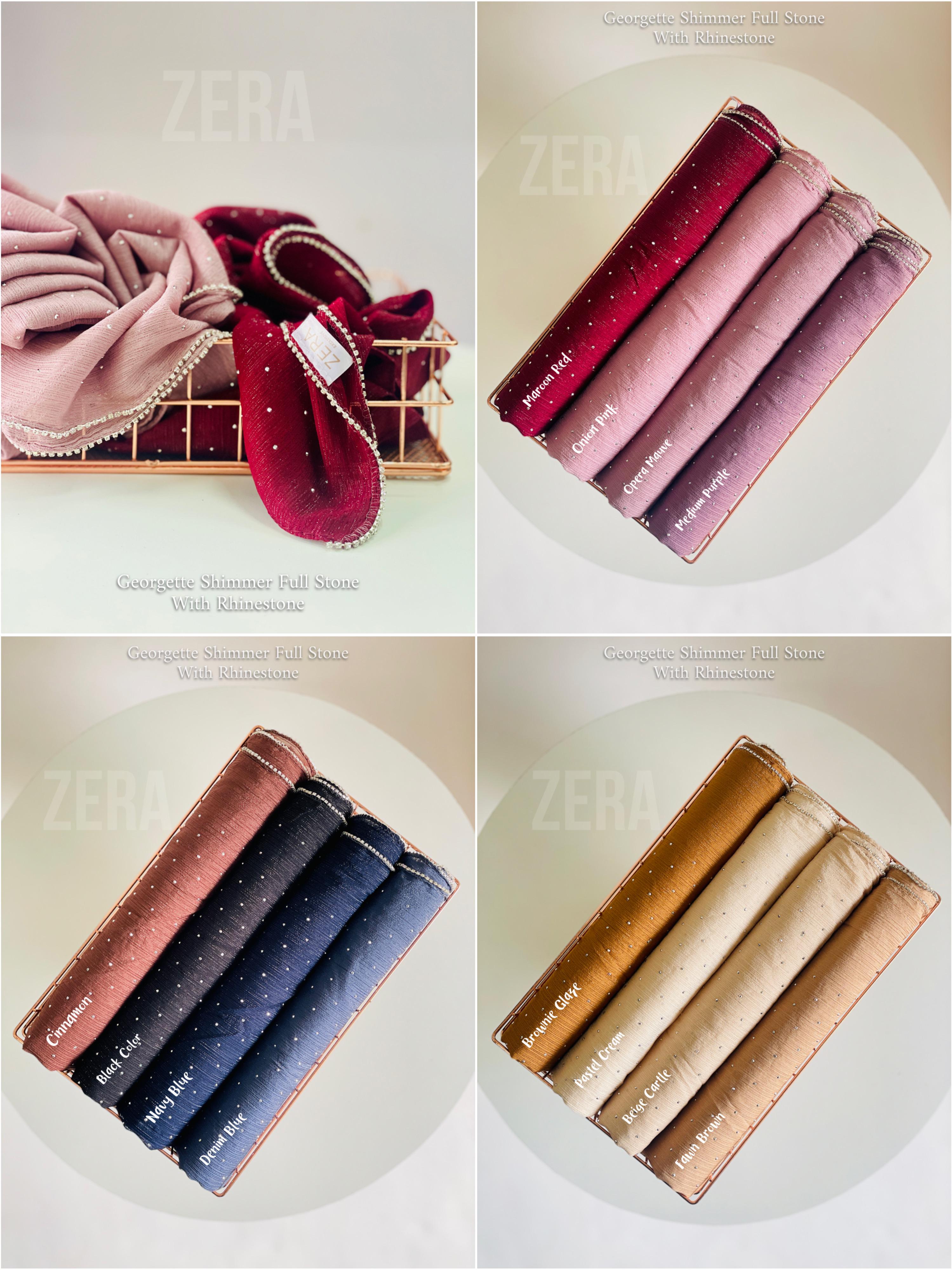 Zera Premium Malaysian Georgette Shimmer Full Stone With Rhinestones