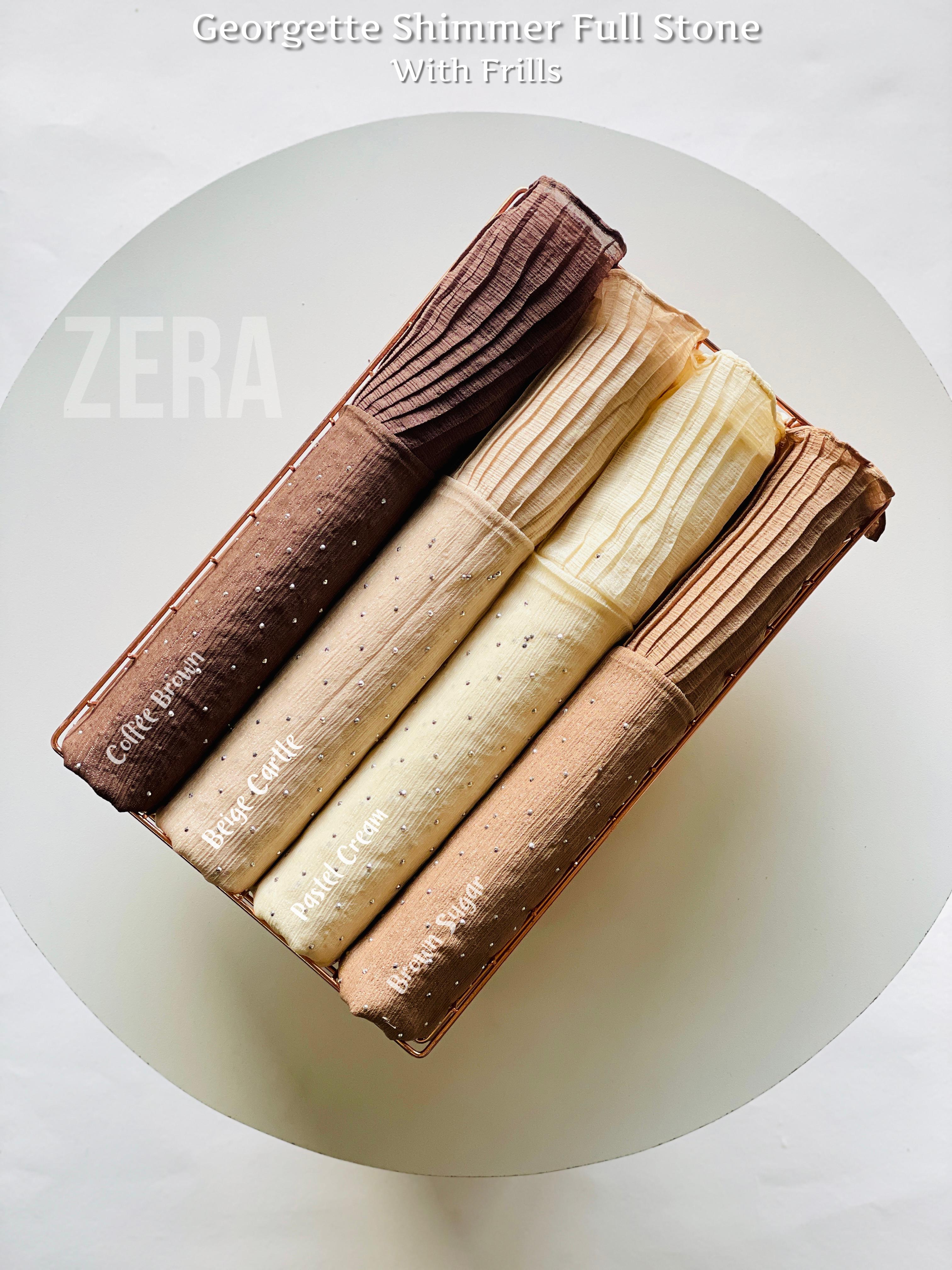 Zera Premium Malaysian Georgette Shimmer Border Embellished Stone and Frill