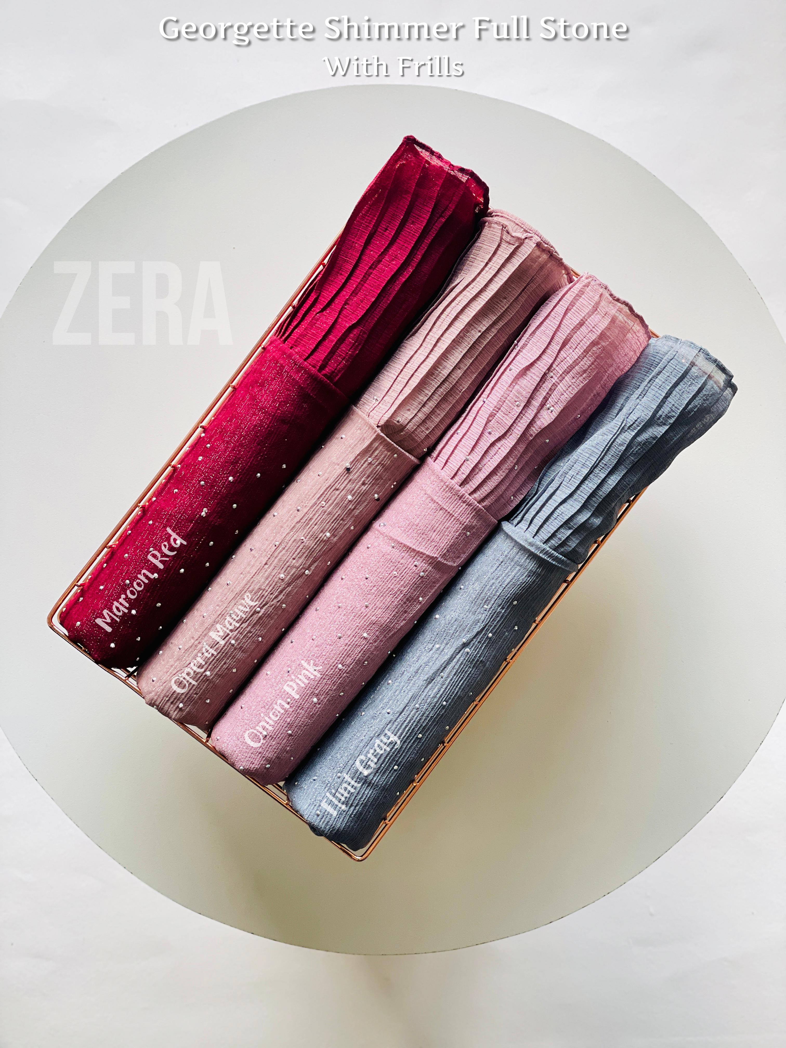 Zera Premium Malaysian Georgette Shimmer Border Embellished Stone and Frill