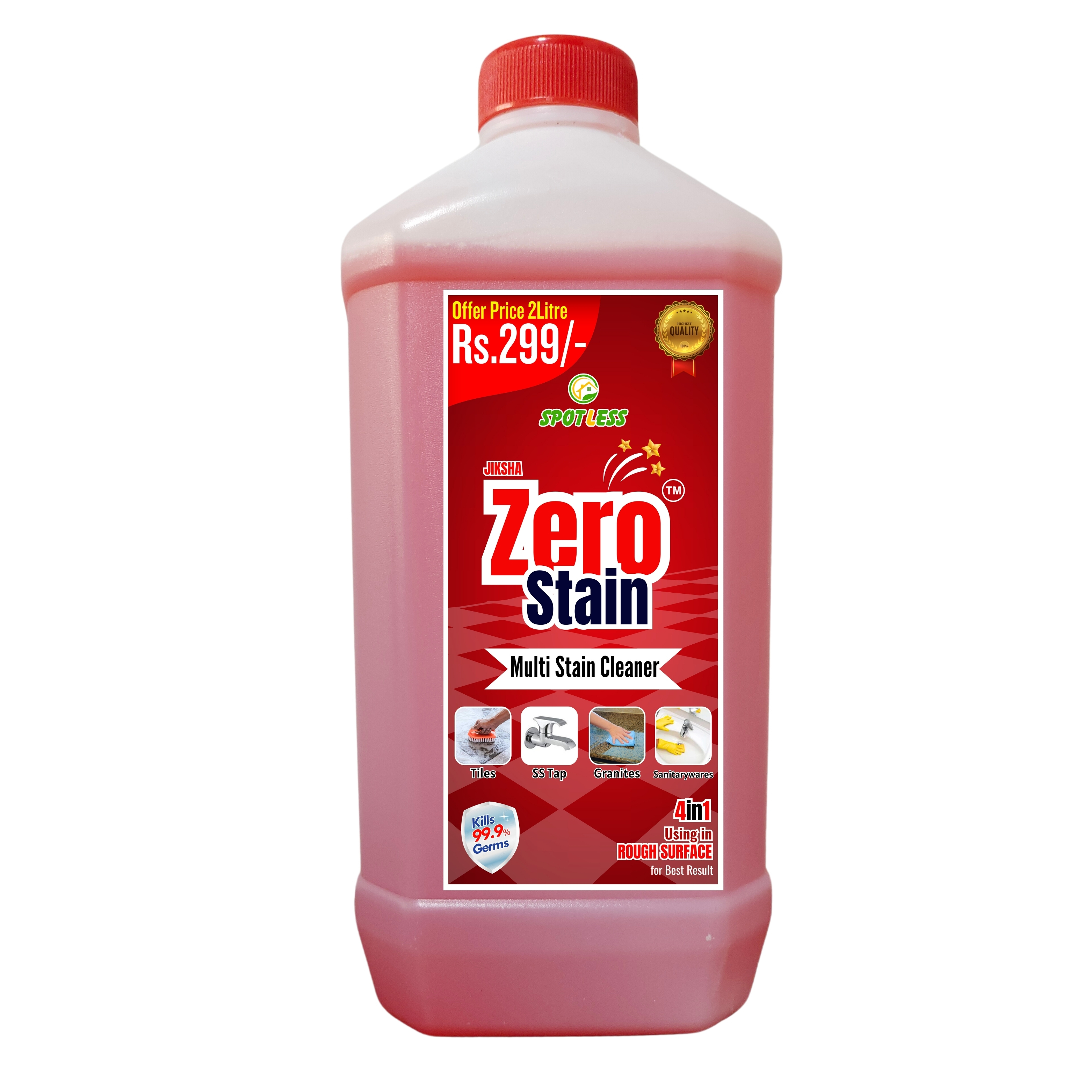 Zero Stain 2Litre Heavy-Duty Tile Cleaner | Sparkling Shine for Bathroom, Kitchen & Floor Tiles