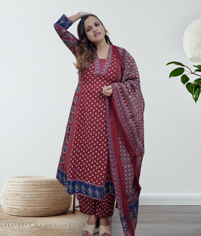 Maroon Motif Kurta Set