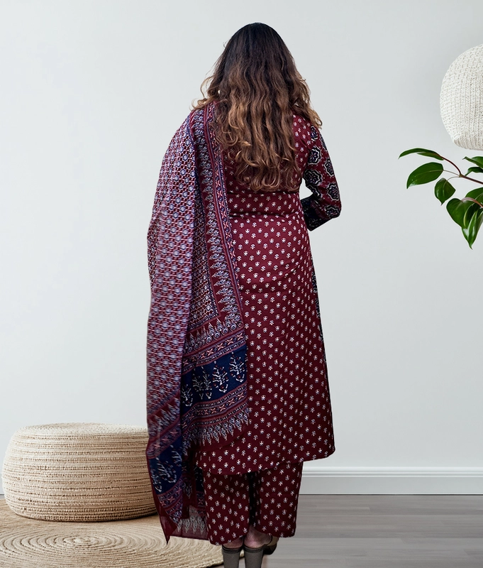 Maroon Motif Kurta Set