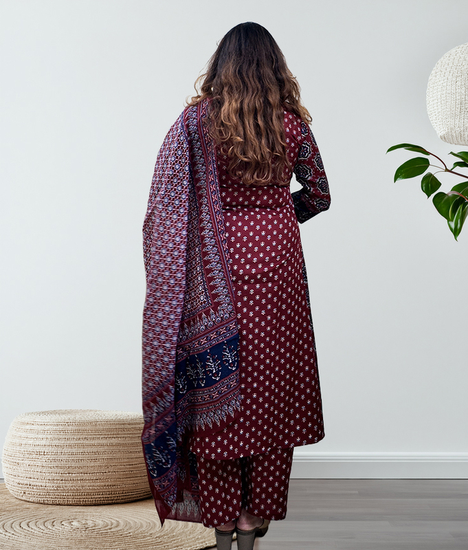 Maroon Motif Kurta Set
