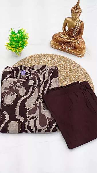 Muslin Foil Print Co-ord Set with Lining – Coffee & Black