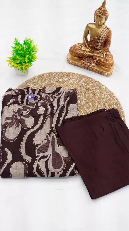 Muslin Foil Print Co-ord Set with Lining – Coffee & Black